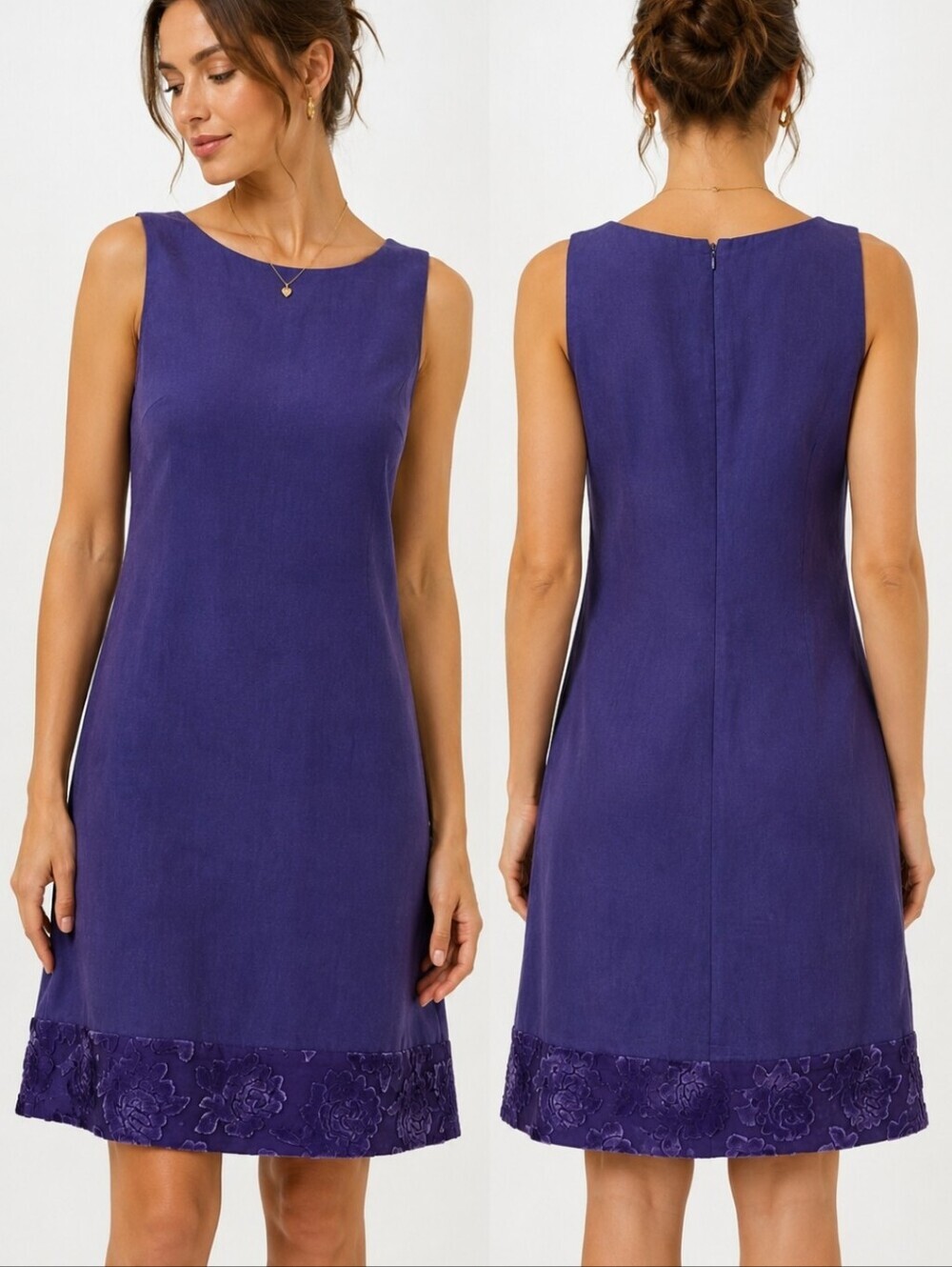 Vintage Laura Ashley 100% Silk Purple Shift Dress Velvet Burnout Hem Homecoming